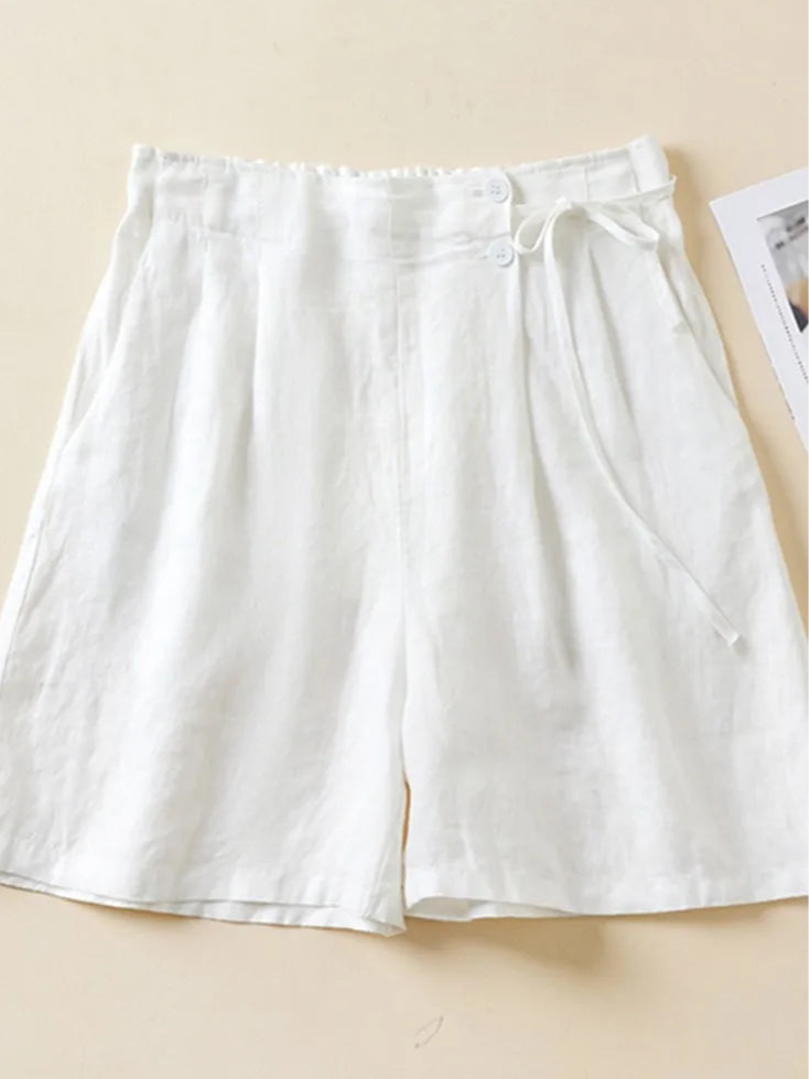 Women's: Cotton Linen Vintage Style Casual Short Pants in Solid Colors with Loose Comfortable Fit
