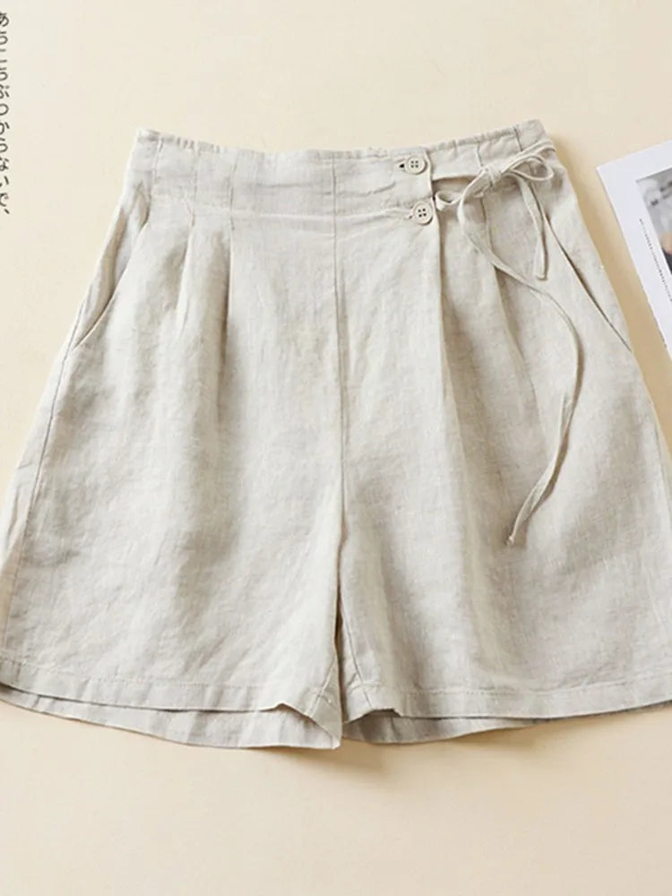 Women's: Cotton Linen Vintage Style Casual Short Pants in Solid Colors with Loose Comfortable Fit