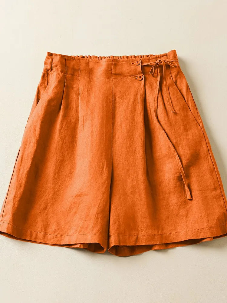 Women's: Cotton Linen Vintage Style Casual Short Pants in Solid Colors with Loose Comfortable Fit