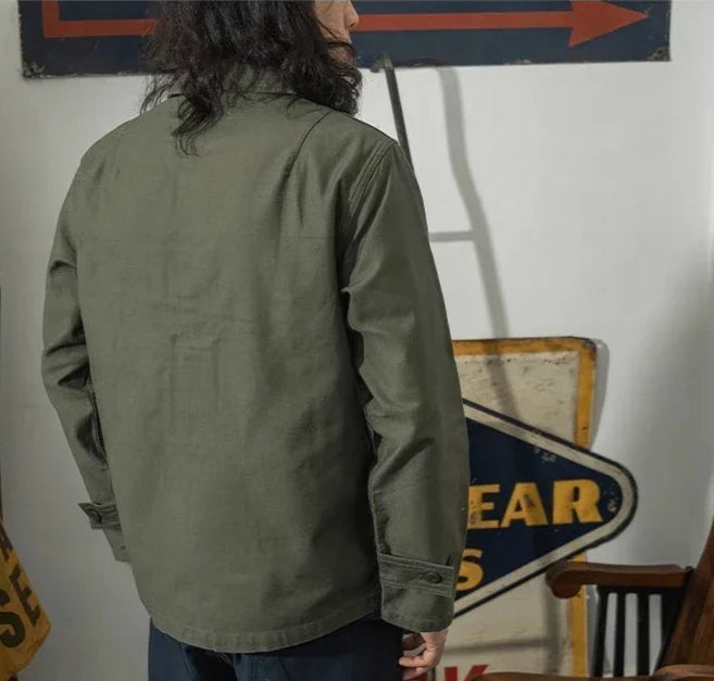 Men’s: Vintage 1963 2nd Pattern OG-107 Style U.S. Military Sateen Fatigue Long Sleeve Shirt Olive Green Shirt