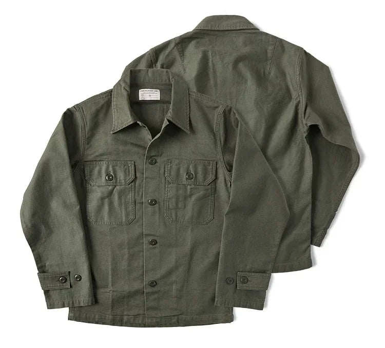 Men’s: Vintage 1963 2nd Pattern OG-107 Style U.S. Military Sateen Fatigue Long Sleeve Shirt Olive Green Shirt