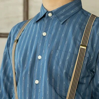 Men’s: Vintage Style Striped Pattern Cotton Long Sleeve shirt, U.S. Sizes