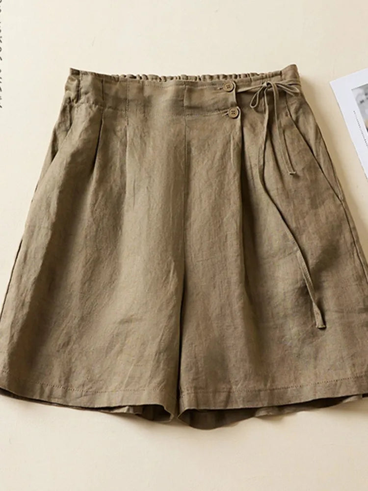 Women's: Cotton Linen Vintage Style Casual Short Pants in Solid Colors with Loose Comfortable Fit