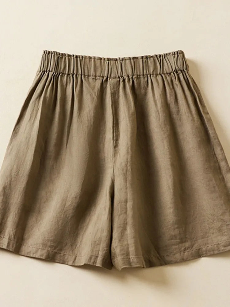 Women's: Cotton Linen Vintage Style Casual Short Pants in Solid Colors with Loose Comfortable Fit