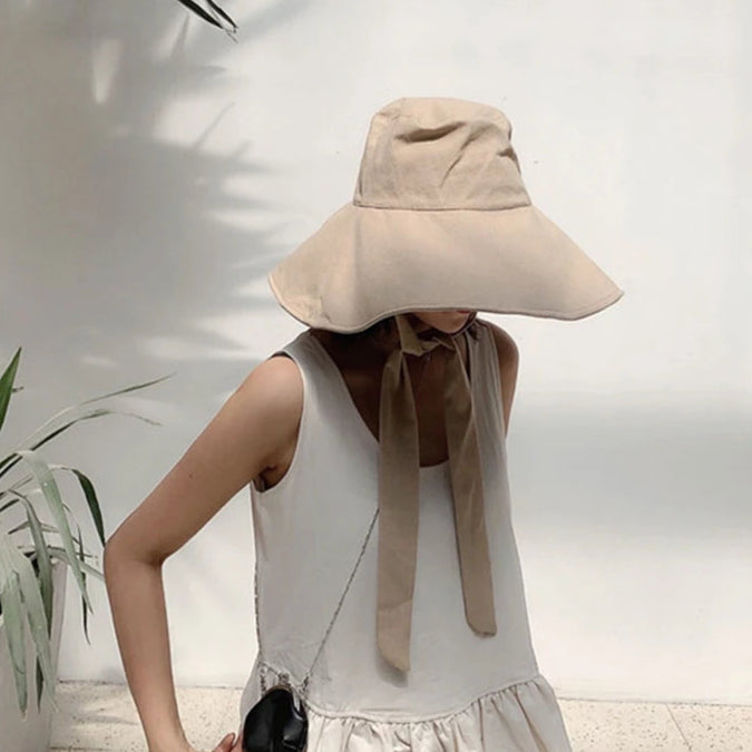 Women's: Cotton Linen Japan and South Korea Style Big Brim Foldable Travel Sun Hat