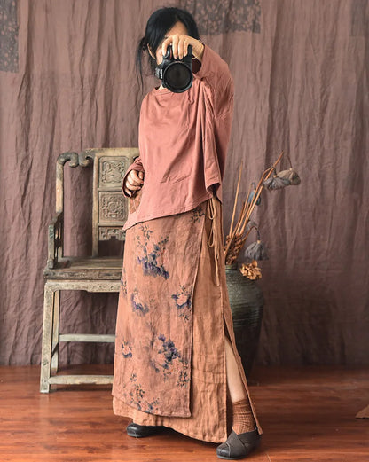 Women’s: Linen Patchwork Loose Fit Skirt for Spring, Autumn, & Summer