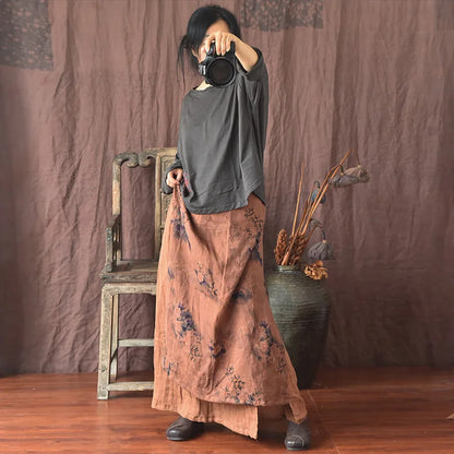 Women’s: Linen Patchwork Loose Fit Skirt for Spring, Autumn, & Summer