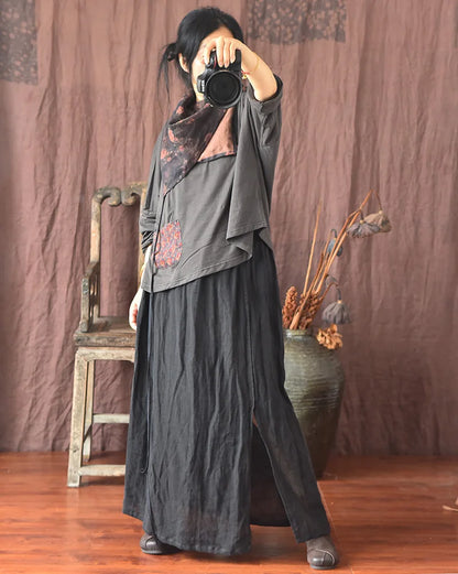 Women’s: Linen Patchwork Loose Fit Skirt for Spring, Autumn, & Summer