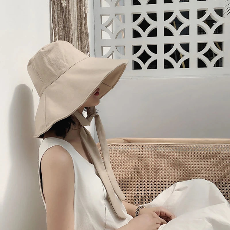 Women's: Cotton Linen Japan and South Korea Style Big Brim Foldable Travel Sun Hat