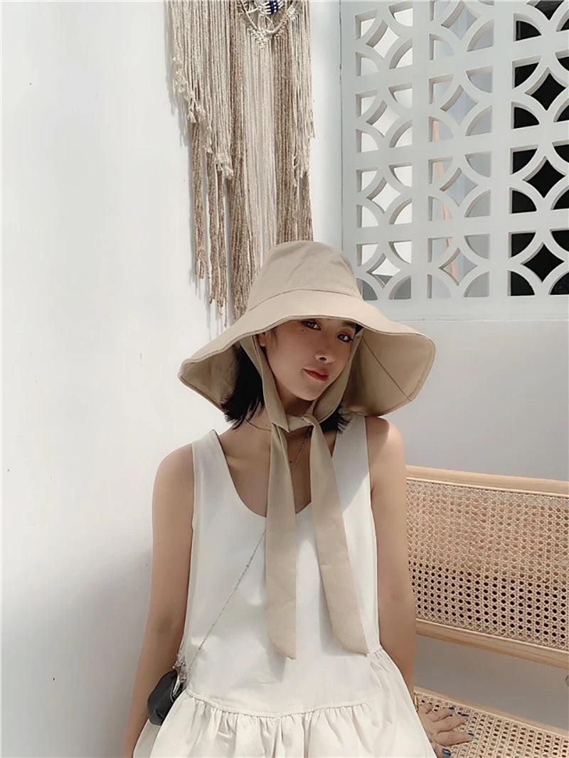 Women's: Cotton Linen Japan and South Korea Style Big Brim Foldable Travel Sun Hat