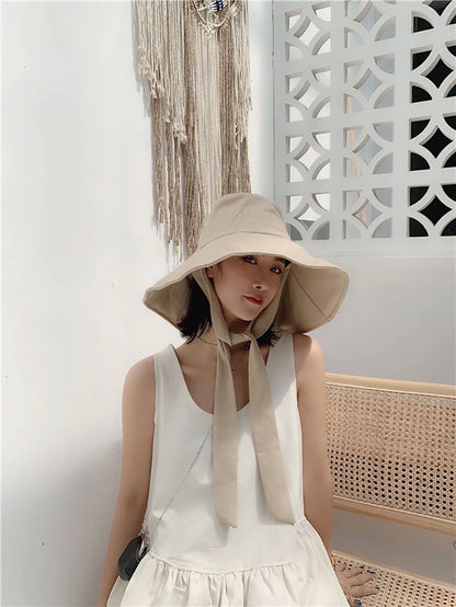 Women's: Cotton Linen Japan and South Korea Style Big Brim Foldable Travel Sun Hat