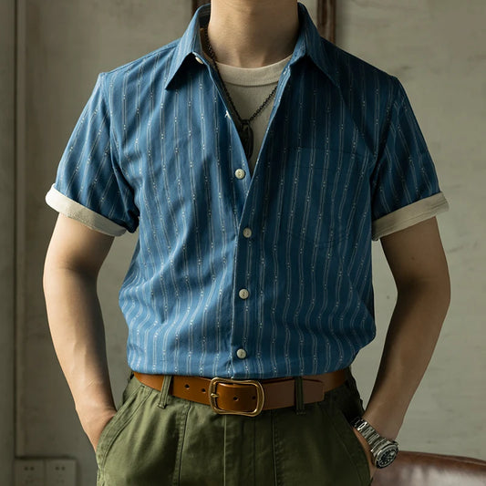 Men’s: Vintage Style Striped Pattern Cotton Short sleeve shirt, U.S. Sizes