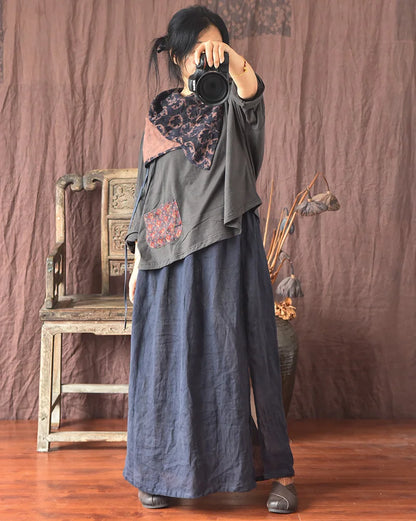 Women’s: Linen Patchwork Loose Fit Skirt for Spring, Autumn, & Summer