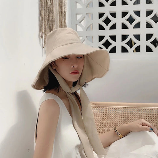Women's: Cotton Linen Japan and South Korea Style Big Brim Foldable Travel Sun Hat