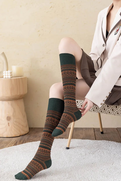 Women’s: Cotton Middle and High Tube Calf and Knee Socks Harajuku Mori Striped Socks