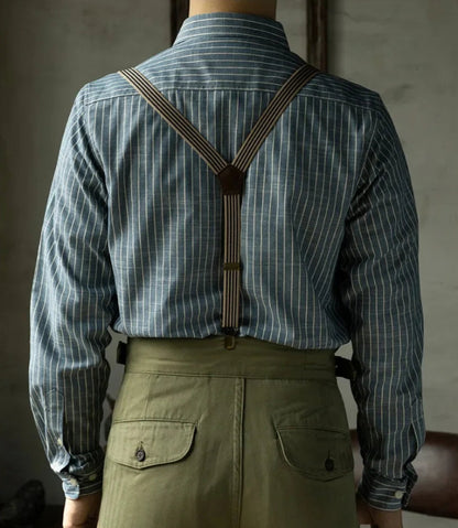Men’s: Vintage Style Candy Stripes Casual/ Work Long Sleeve Shirt