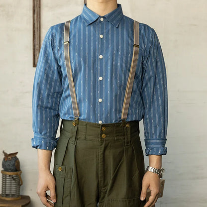 Men’s: Vintage Style Striped Pattern Cotton Long Sleeve shirt, U.S. Sizes