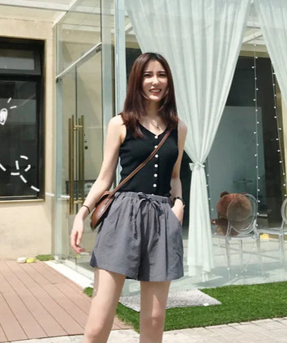Women’s: Cotton Linen High Waist Shorts, Summer Casual & Sports Female S-3XL