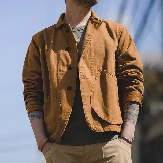 Men’s: Vintage Style Cotton Hunting Jacket Ginger Color Multi-pocket Workwear Jacket Casual for Spring and Autumn