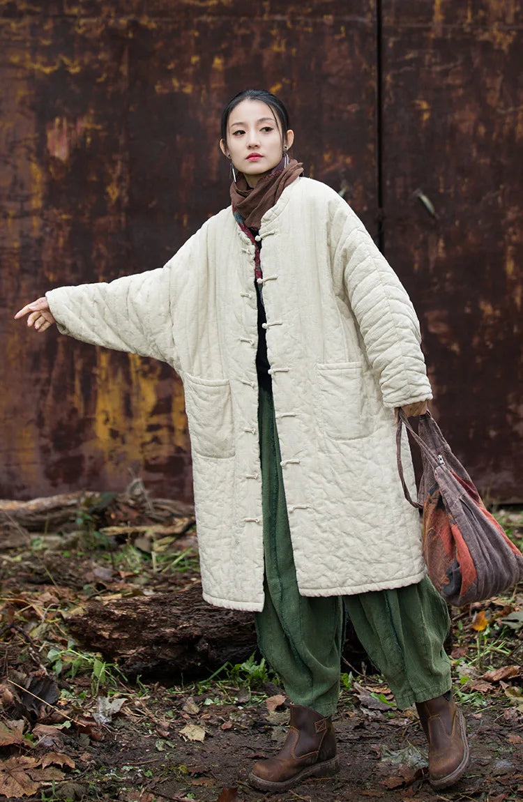 Women's: High Quality Cotton Linen Vintage Asian Style Quilted Coats - Loose Thick Warm Long Padded Jackets for Winter