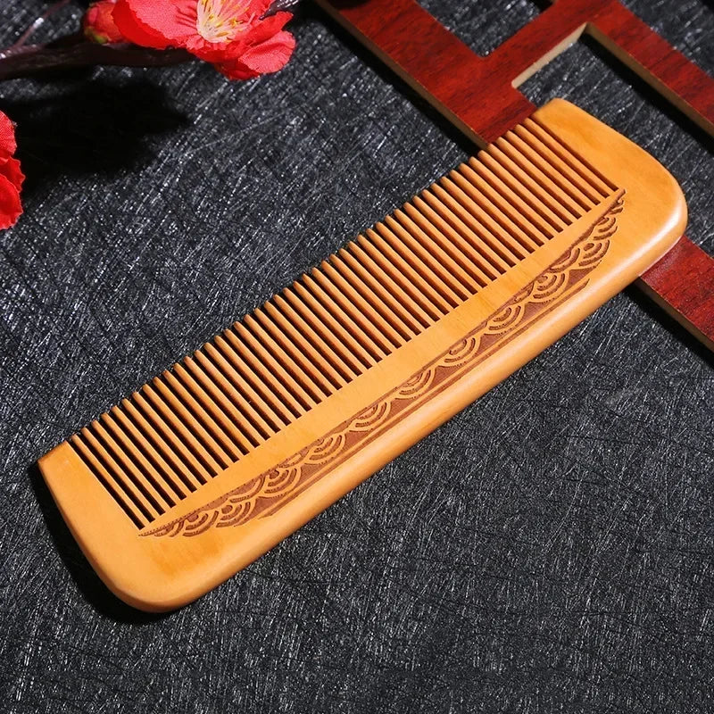 零浪費：天然桃木髮梳密齒防靜電頭部按摩護髮