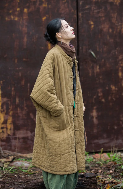 Women's: High Quality Cotton Linen Vintage Asian Style Quilted Coats - Loose Thick Warm Long Padded Jackets for Winter