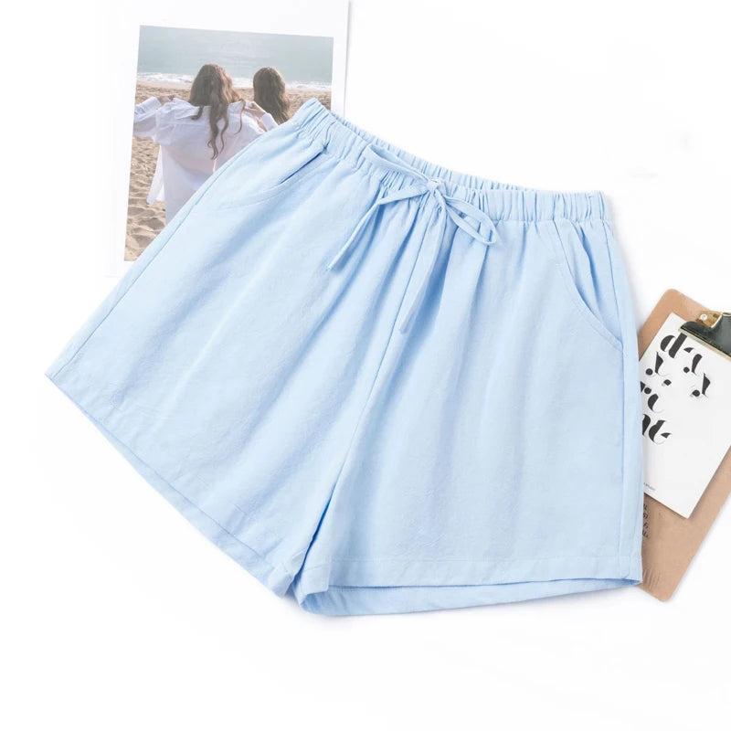 Women’s: Cotton Linen High Waist Shorts, Summer Casual & Sports Female S-3XL