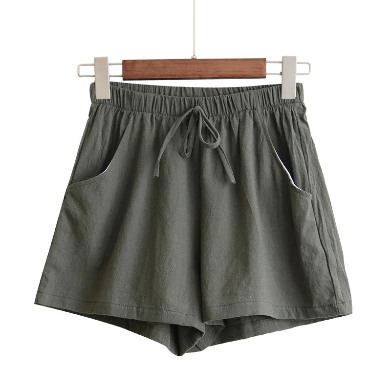 Women’s: Cotton Linen High Waist Shorts, Summer Casual & Sports Female S-3XL