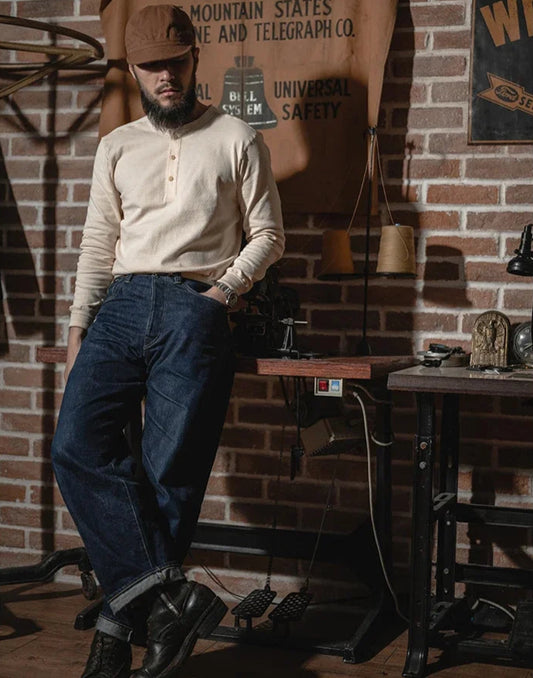 Men’s: Vintage Style 350g Heavyweight Long Sleeve Henley Base Layer Plain