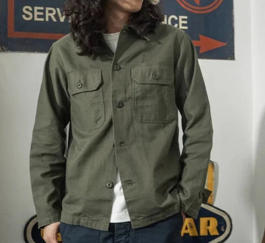 Men’s: Vintage 1963 2nd Pattern OG-107 Style U.S. Military Sateen Fatigue Long Sleeve Shirt Olive Green Shirt