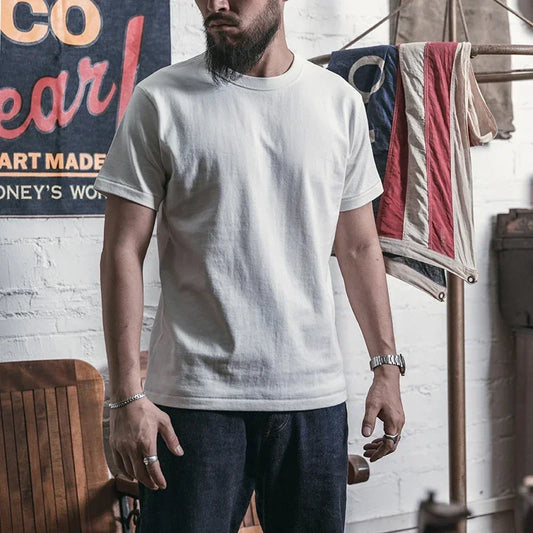 Men’s: Vintage Style Heavyweight Cotton Seamless Tubular T-Shirt Summer Plain Basic Tee Shirts