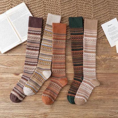 Women’s: Cotton Middle and High Tube Calf and Knee Socks Harajuku Mori Striped Socks