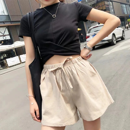 Women’s: Cotton Linen High Waist Shorts, Summer Casual & Sports Female S-3XL
