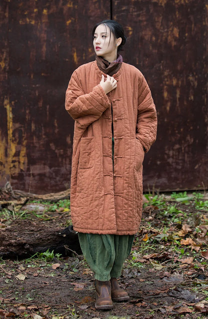 Women's: High Quality Cotton Linen Vintage Asian Style Quilted Coats - Loose Thick Warm Long Padded Jackets for Winter
