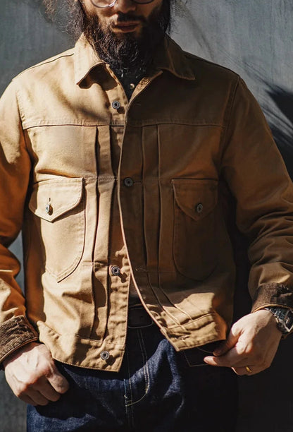 Men’s: Vintage Style Heavyweight Canvas Rancher Jacket with Collar Back Paris Button Denim Jacket Design for Fall Outerwear