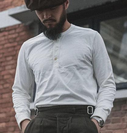 Men’s: Vintage Style 350g Heavyweight Long Sleeve Henley Base Layer Plain