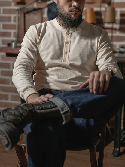 Men’s: Vintage Style 350g Heavyweight Long Sleeve Henley Base Layer Plain