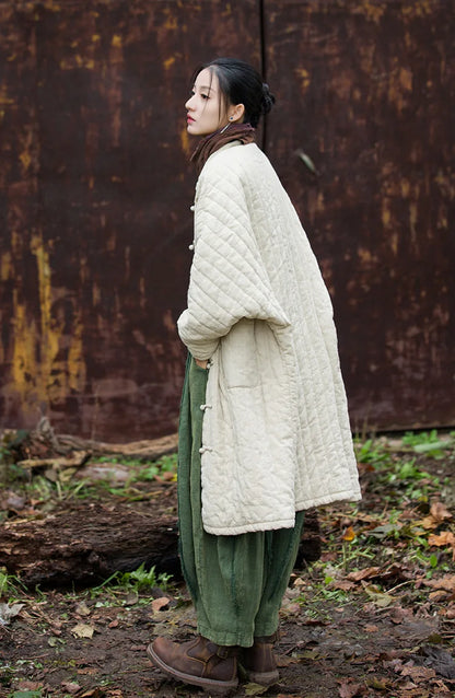 Women's: High Quality Cotton Linen Vintage Asian Style Quilted Coats - Loose Thick Warm Long Padded Jackets for Winter