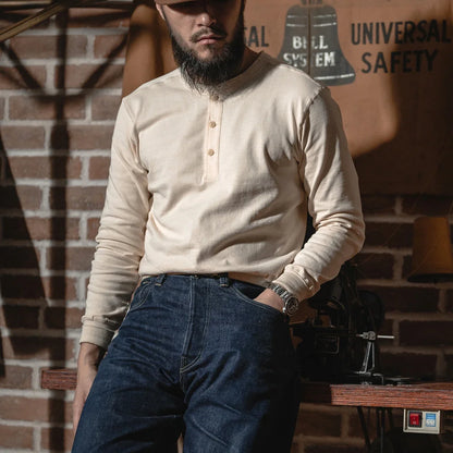 Men’s: Vintage Style 350g Heavyweight Long Sleeve Henley Base Layer Plain