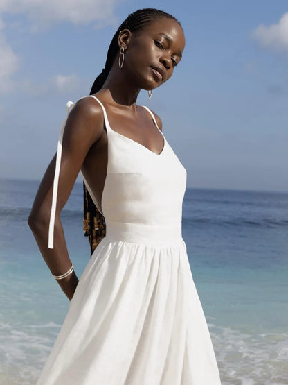 Women's: 100% Cotton Vintage Style Loose A-line Sling Dress V-neck - Spring & Summer