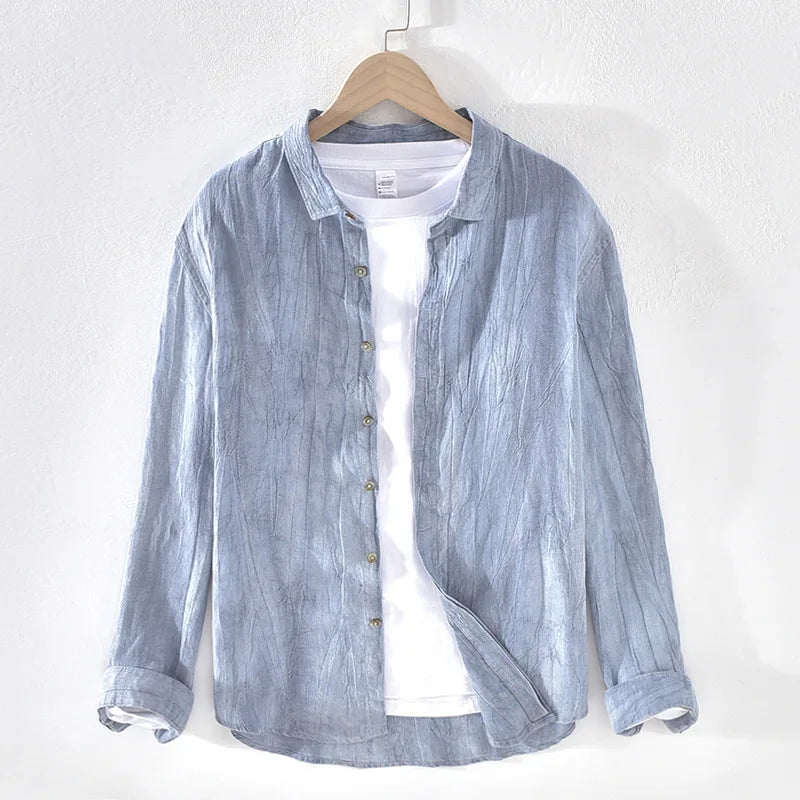 Men's: 100% Linen High Quality Vintage Style Wrinkled Soft Breathable Slim Fit Shirts