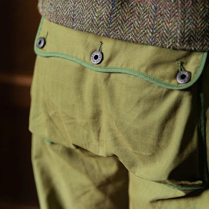 Men’s: Vintage Military Style P-44 Monkey Pants, HBT Cargo Trousers Army Green