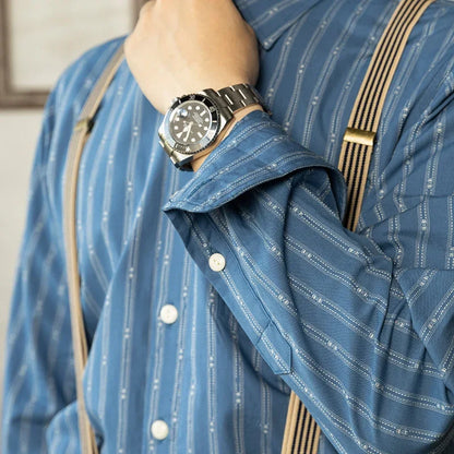 Men’s: Vintage Style Striped Pattern Cotton Long Sleeve shirt, U.S. Sizes