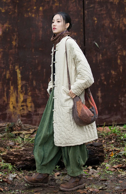 Women's: High Quality Cotton Linen Vintage Asian Style Quilted Coats - Loose Thick Warm Long Padded Jackets for Winter