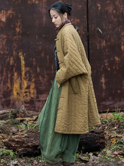 Women's: High Quality Cotton Linen Vintage Asian Style Quilted Coats - Loose Thick Warm Long Padded Jackets for Winter
