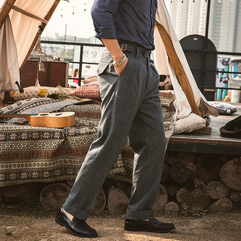 Men’s: Vintage Style 1930s & 40s HBT Woolen Gurkha Pants, Casual Trousers Loose Fit