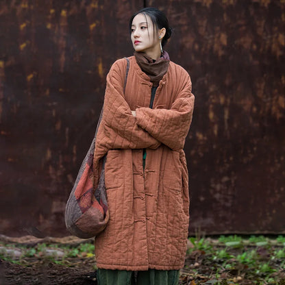 Women's: High Quality Cotton Linen Vintage Asian Style Quilted Coats - Loose Thick Warm Long Padded Jackets for Winter