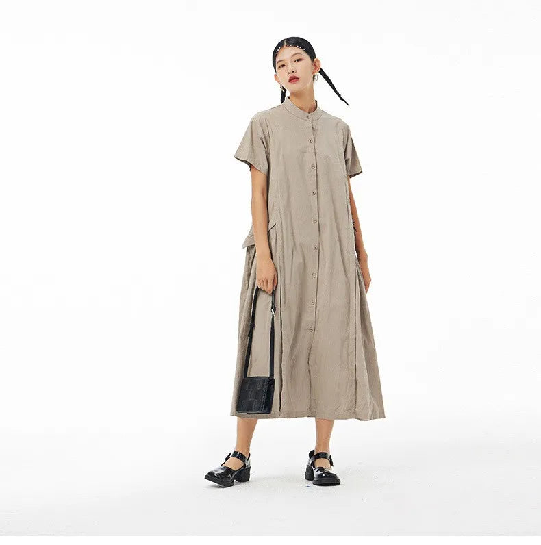 Women’s: Korean Style & Streetwear Long loose Fit Thin Cotton & Linen Dress