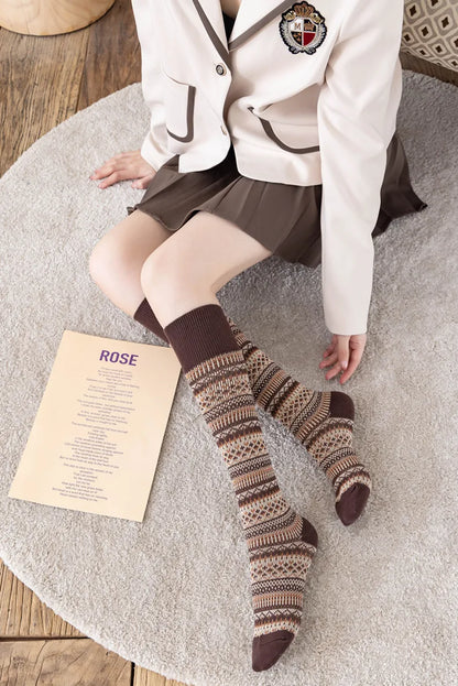 Women’s: Cotton Middle and High Tube Calf and Knee Socks Harajuku Mori Striped Socks