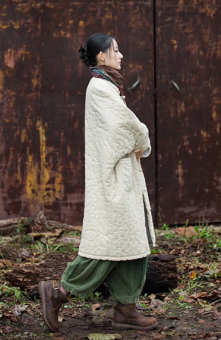 Women's: High Quality Cotton Linen Vintage Asian Style Quilted Coats - Loose Thick Warm Long Padded Jackets for Winter